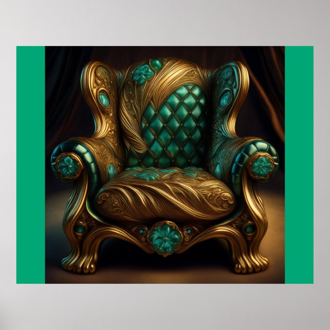 Poster Poltrona de Braço Verde e Dourado Luxuosa (Frente)