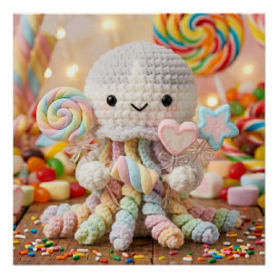 Pôster Polvo de Crochê Fofo Estética Candy Land