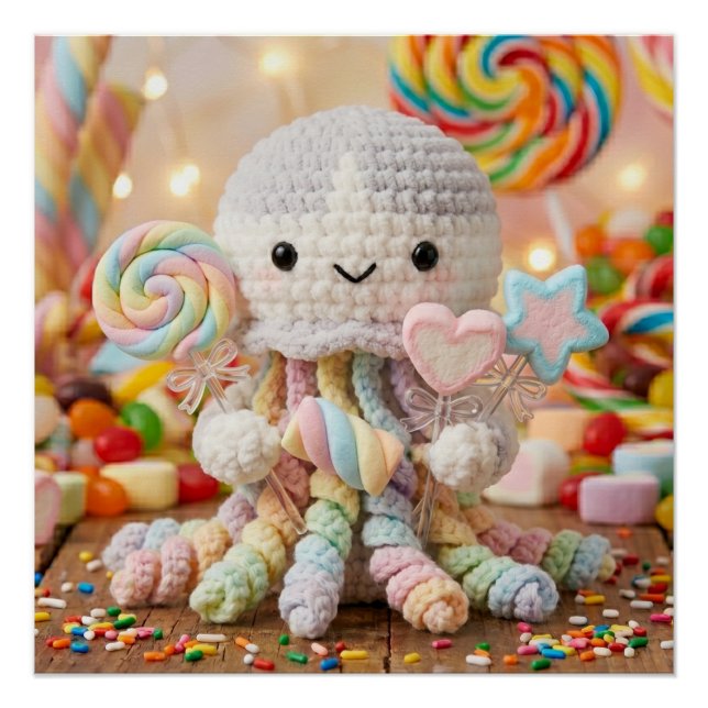 Pôster Polvo de Crochê Fofo Estética Candy Land (Frente)