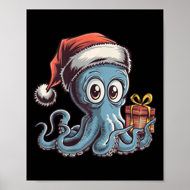 Poster Polvo De Natal Engraçado Com Papai Noel Para Octop (Frente)