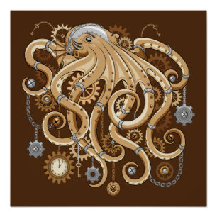 Pôster Polvo Steampunk Retro Fantasia Mecânica