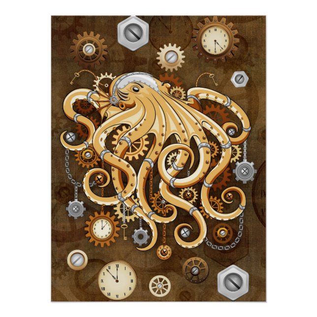 Pôster Polvo Steampunk Retro Fantasia Mecânica (Frente)