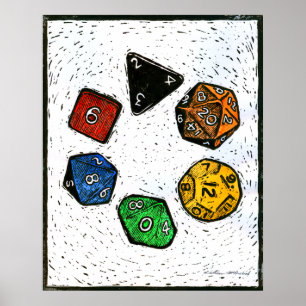Pôster Polyhedron_dice-circle-lino-Outland_Arts-17inch-30