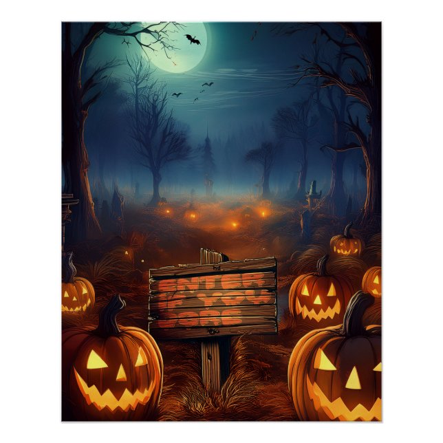 Pôster Pomar de Abóboras Assustadoras de Halloween (Frente)