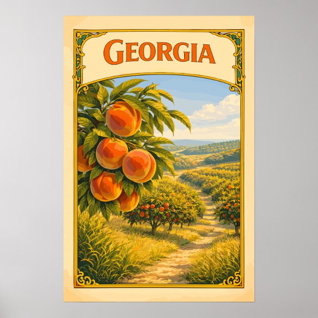 Poster Pomar de Pêssegos da Geórgia Vintage (Frente)