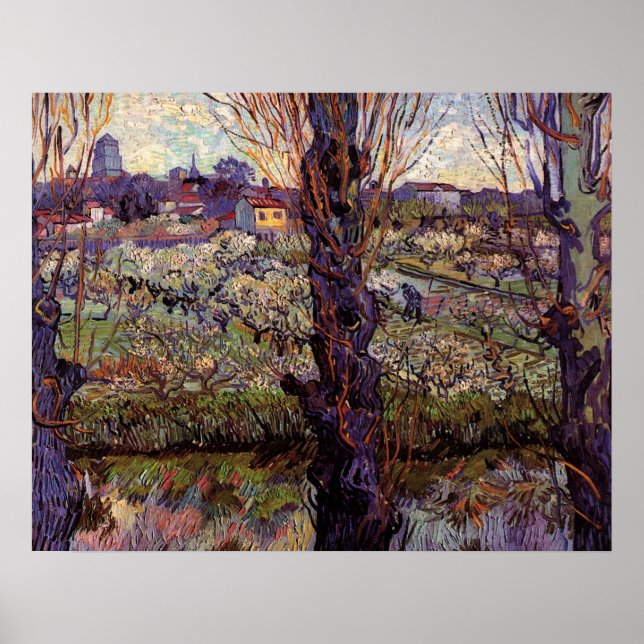 Poster Pomar em Blossom, Arles por Vincent van Gogh (Frente)