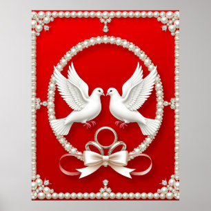 Poster Pombas Brancas com Alianças de Casamento