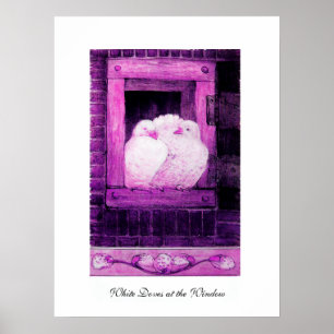 Pôster POMBAS BRANCAS NA JANELA, rosa violeta roxo