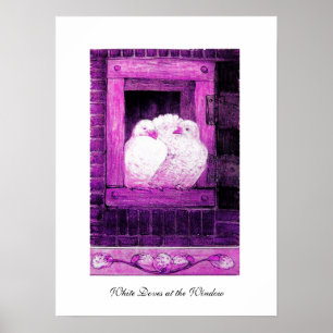 Pôster POMBAS BRANCAS NA JANELA, rosa violeta roxo