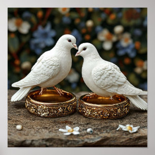 Poster Pombas de Casamento Arte de Natureza Elegante 🕊️�