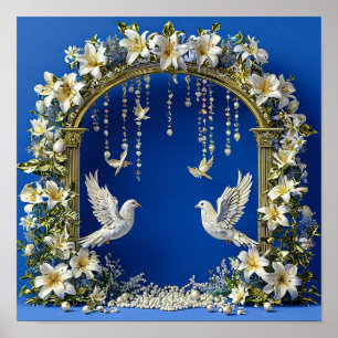 Poster Pombas de Casamento Céu Romântico Pássaros 💍🕊️☁️
