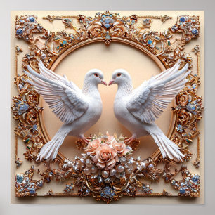 Poster Pombas de casamento Pássaros Brancos Paz