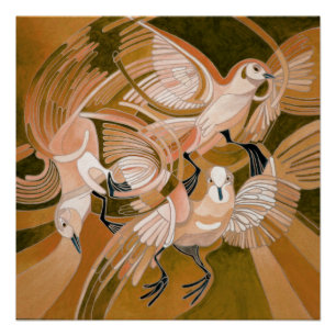 Pôster Pombos De Tumbler Na Sepia Abstrato Art