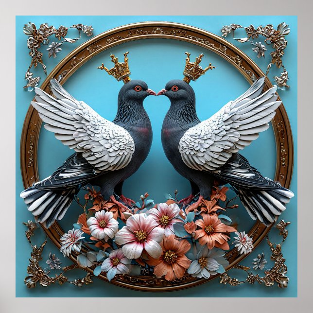 Poster Pombos Majestosos com Coroas (Frente)