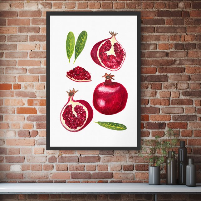 Poster Pomegranate Fruity Watercolor Art (Pomegranate Fruity Watercolor Art Poster
)