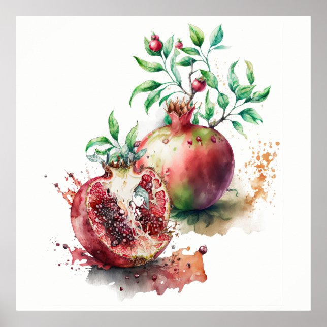 Poster Pomegranatos de Aquarela (Frente)