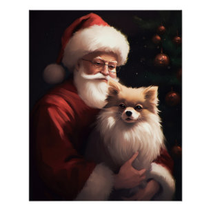 Pôster Pomerânia com Papai Noel Natal Festivo