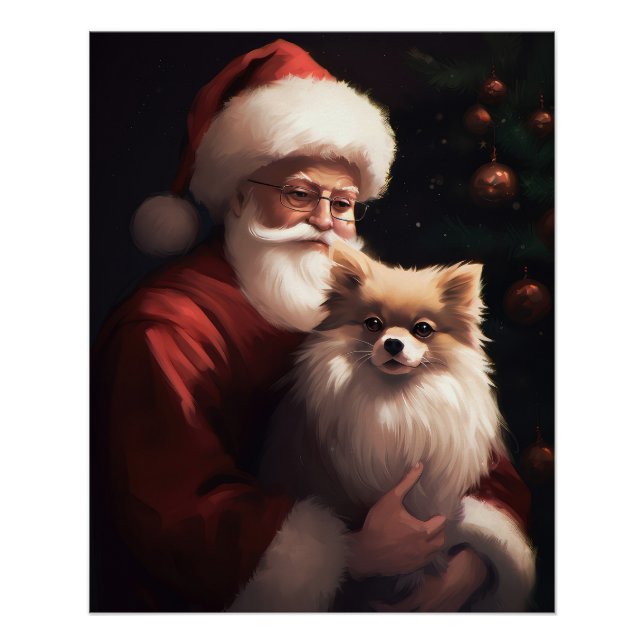 Pôster Pomerânia com Papai Noel Natal Festivo (Frente)