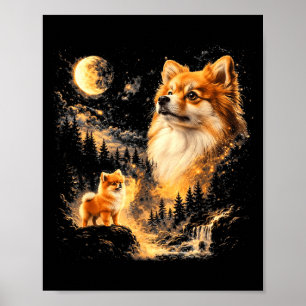 Poster Pomerânia uivando para a lua retrô anos 90 vintage