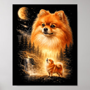 Poster Pomerânia Uivando para a Lua Vintage Místico