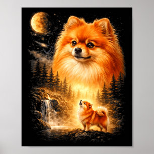 Poster Pomerânia uivando para a lua vintage místico faça