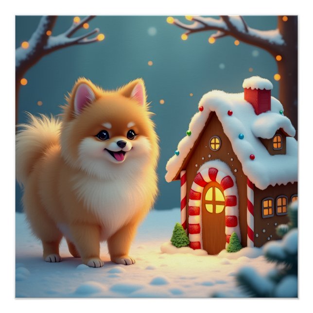 Pôster Pomeranian in Gingerbread Village Christmas (Frente)