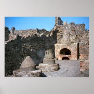 Poster Pompeii, padaria, com pedras do moinho e forno
