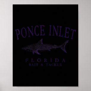 Poster Ponce inlet florida tubarão vintage plum arte pesc