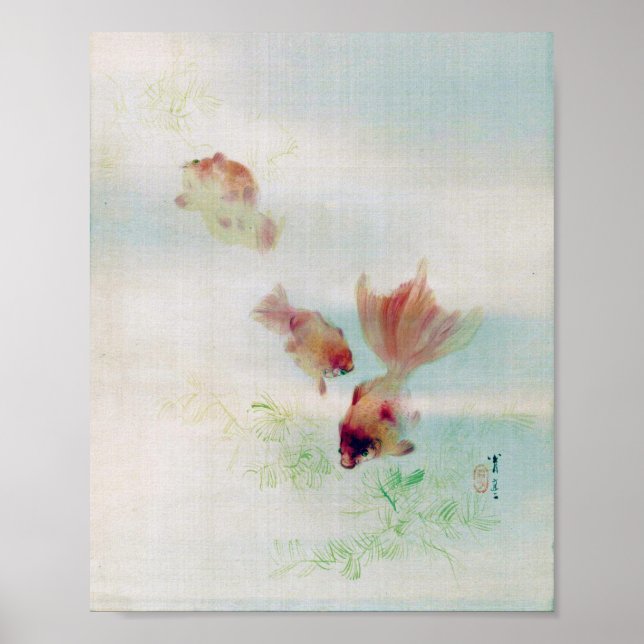 Poster Pond com Goldfish, Watanabe Seitei (Frente)