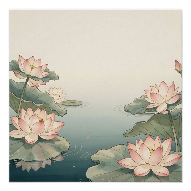 Pôster Pond de Flores de Lótus Rosa Serenidade Zen (Frente)