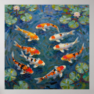 Poster Pond Lilies de Peixes Koi Impressionista