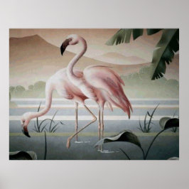 Poster Pond Rosa Flamingo Mountain