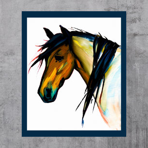 Poster Pônei Selvagem Cavalo em Aquarela
