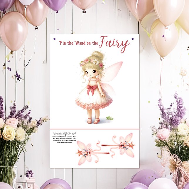 Poster Ponha a varinha no jogo da Festa de aniversário da (Pin the Wand on the Fairy Birthday Party Game Poster)