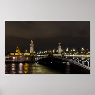 Poster Pont Alexandre III e inválido à noite