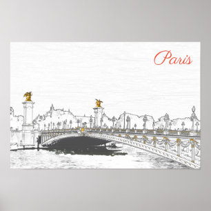 Poster Pont Alexandre III sobre o rio Sena - Paris Franç