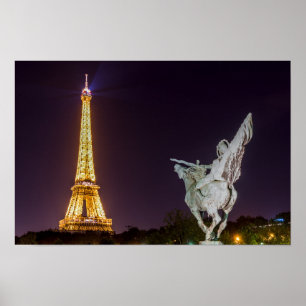 Poster Pont de Bir-Hakeim à noite - Paris, França