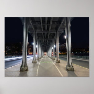 Poster Pont de Bir-Hakeim à noite - Paris, França