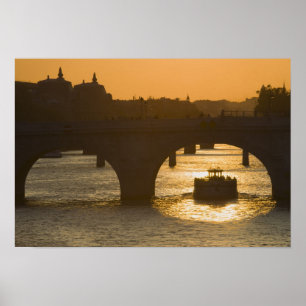 Poster Pont Neuf, Sena, pôr do sol, Paris, FrançaMuseu