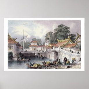 Poster Ponte antiga sobre o rio em Chapro, c.1850 (c