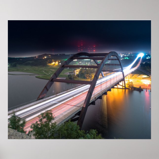 Pôster Ponte Austin 360 Pennybacker À Noite (Frente)