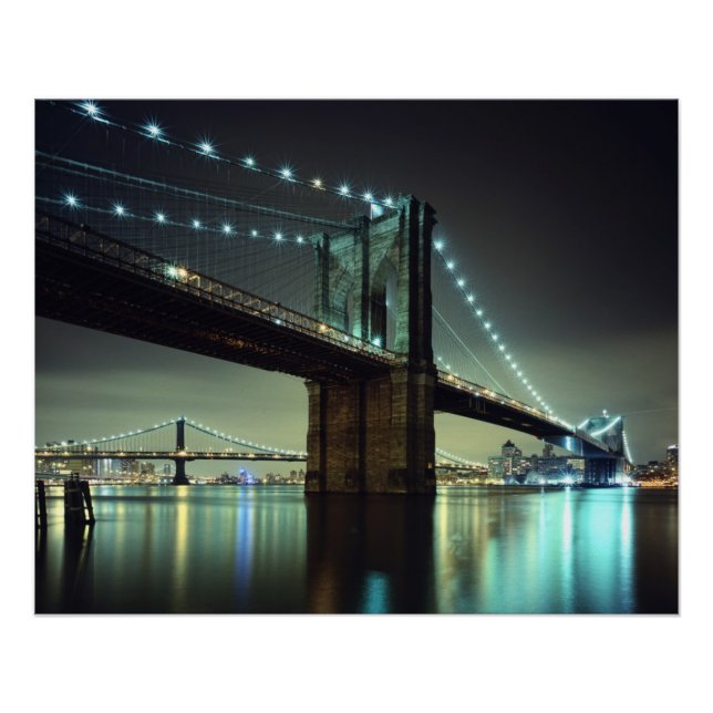 Pôster Ponte Brooklyn à noite em Manhattan (Frente)