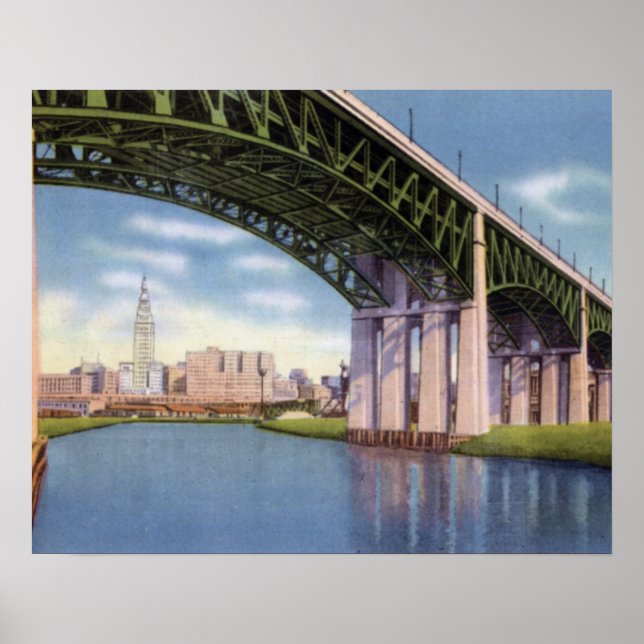 Poster Ponte Cleveland Ohio com Skyline (Frente)
