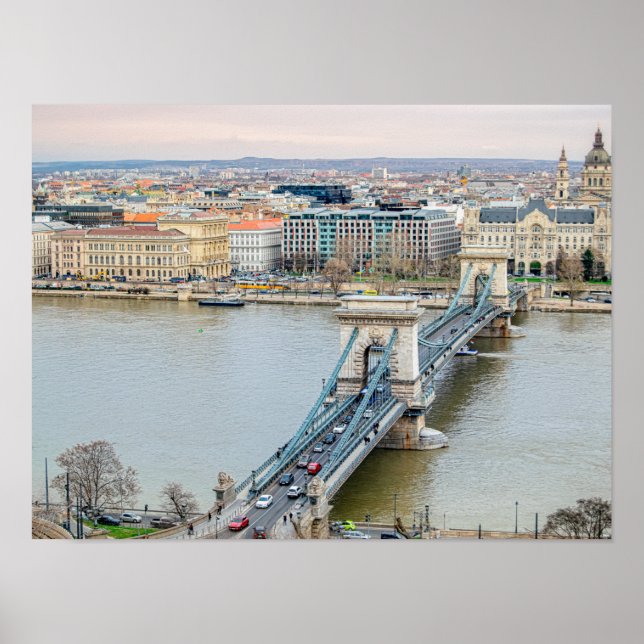 Poster Ponte da Cadeia de Budapeste e rio Danúbio (Frente)