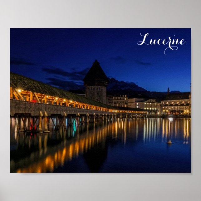 Poster Ponte da Capela da Suiça Lucerne à Noite (Frente)