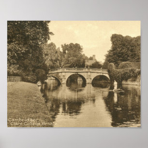 Poster Ponte da faculdade de Clare, vintage de Cambridge