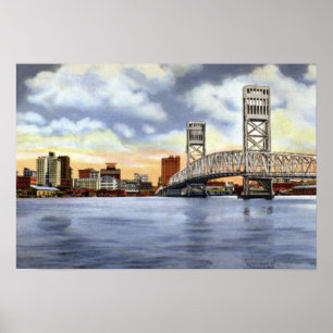 Pôster Ponte da rua principal da skyline de Jacksonville
