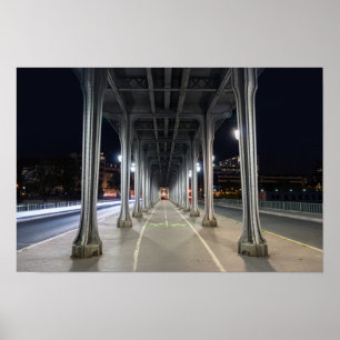 Poster Ponte de Bir-Hakeim à noite - Paris, França