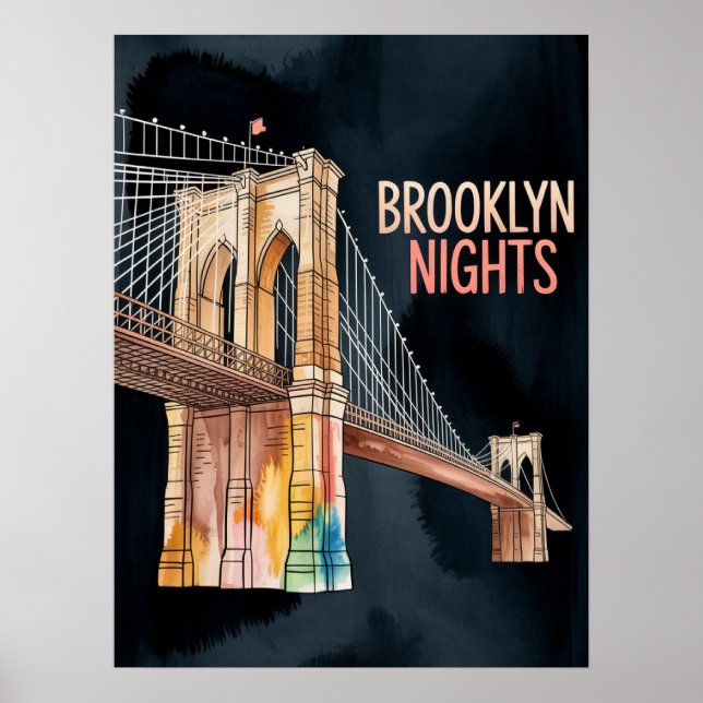 Poster Ponte de Brooklyn à noite em DUMBO (Frente)