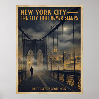 Poster Ponte de Brooklyn Cidade de Nova York Noir Viagem